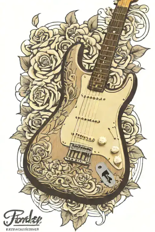 1957 Fender Stratocaster Vertical With Small Rose With Stem Intertwined Down Fretboard