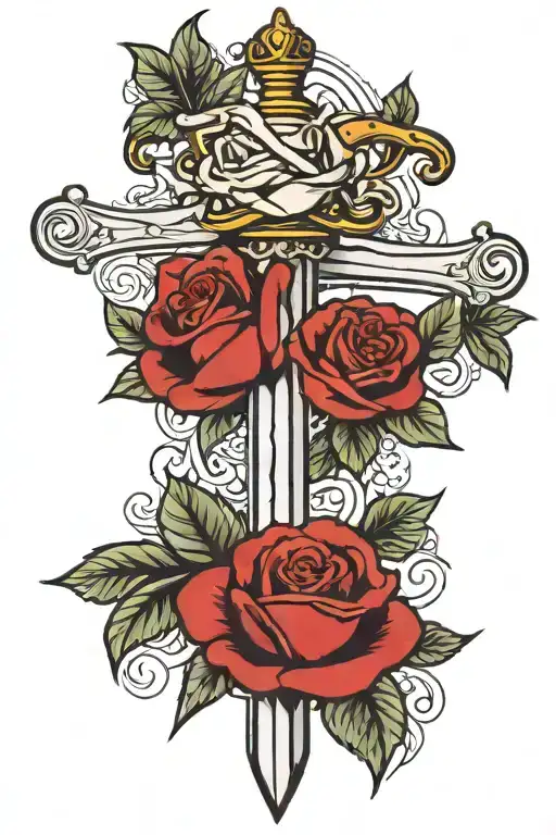 Sword And Roses Intertwined