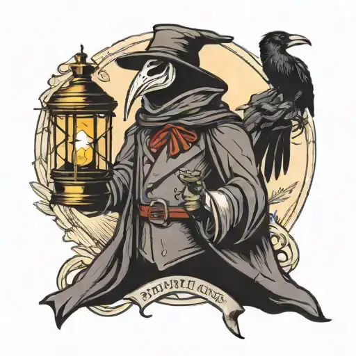 Plague Doctor Holding A Lantern With A Crow Perched On Him