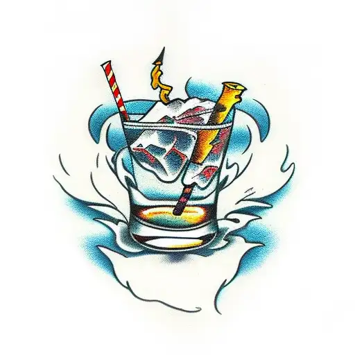 Glass Filled With Whisky And Demon Shaped Ice Rocks