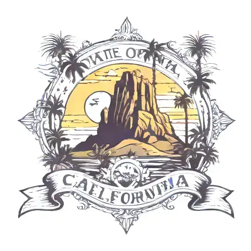 State Of California Filled In With Palm Trees Cactus Mountains And Pine Trees