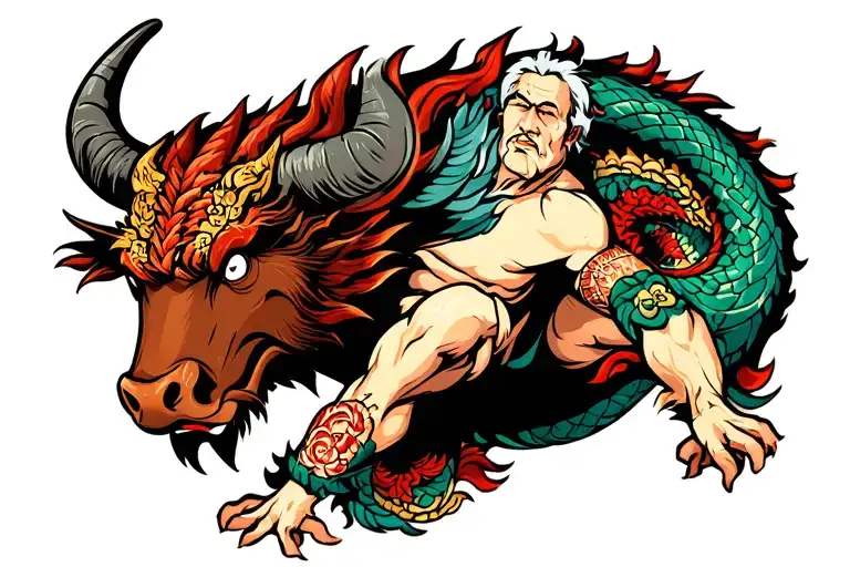 Bull Man With Yakuza Dragon Sleeve
