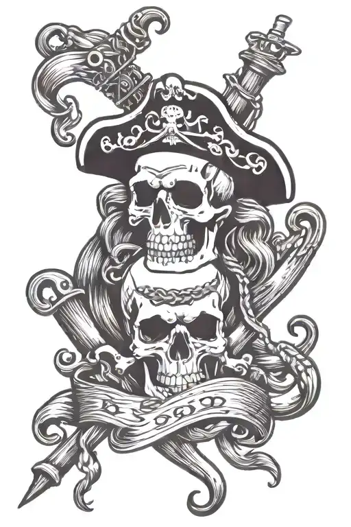Pirate Skulls With Gambling And Teasure Kraken Ship