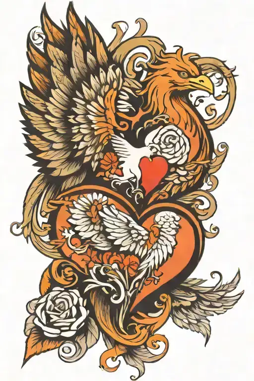 Heart And Phoenix Wings Open