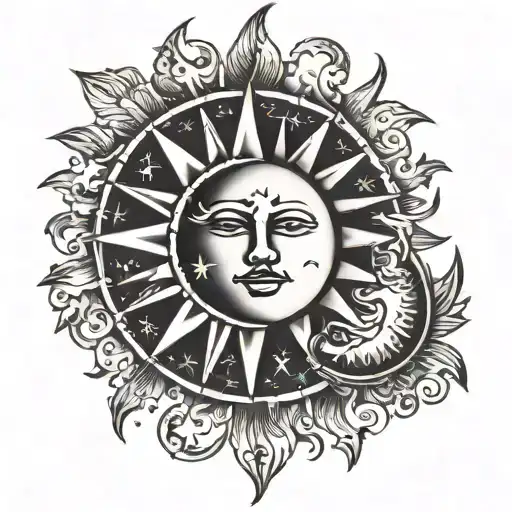 Men's Tattoo Sun And Moon