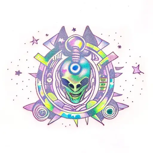 A Cosmic Rave Scene With Alien Dancers And Pulsating Lights