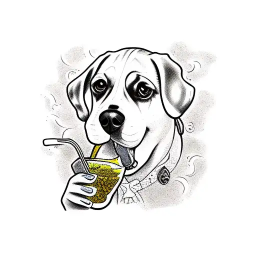 Dog Drinking Yerba Mate Out Of Straw