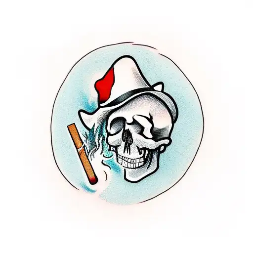 A Skull In A Mafia Hat With One Cigarette In Its Mouth