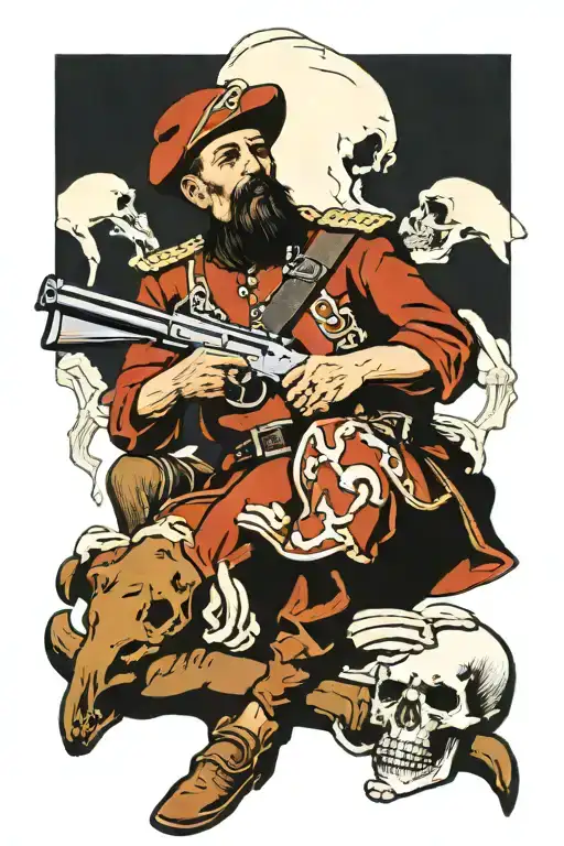 Cossack Sitting With A Gun On A Pile Of Bones Tattoo