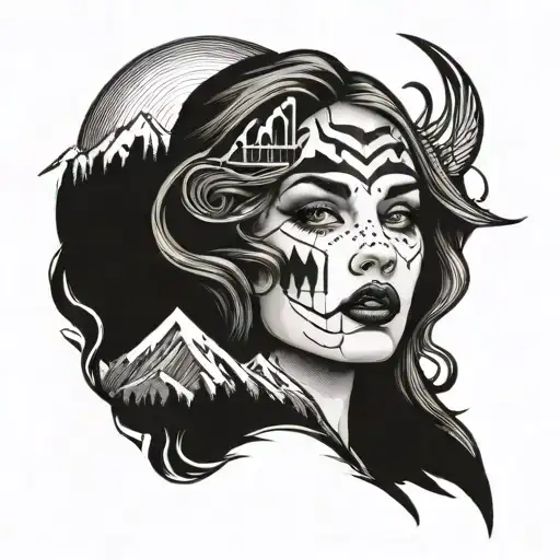 Scary Mountain Range With Women Face Morphing