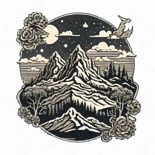 Dark Mountain Range With Women's Eyes