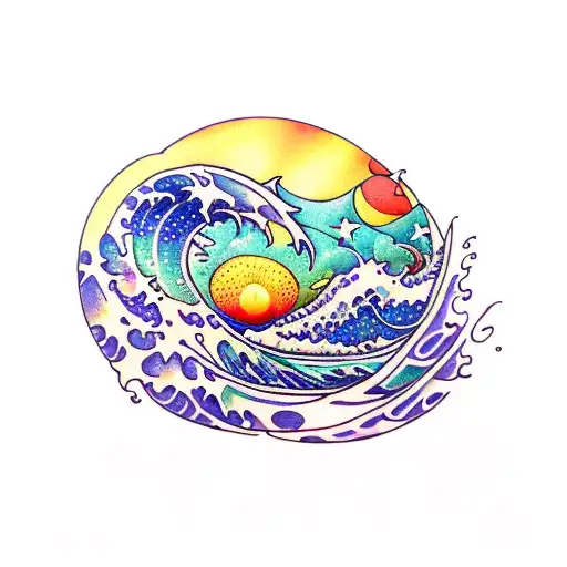 Ocean Wave Stars Barrel Triangle Sunset