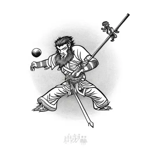 Sun Wukong With Staff On Dragon