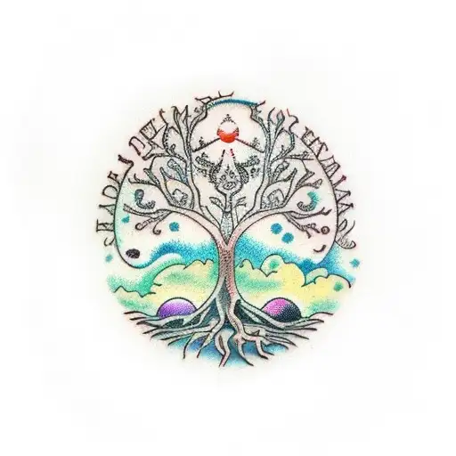 Tree Of Life Realistic With Green Circle Above It