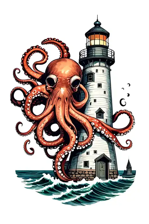 Lighthouse Wrapped By Octopuses