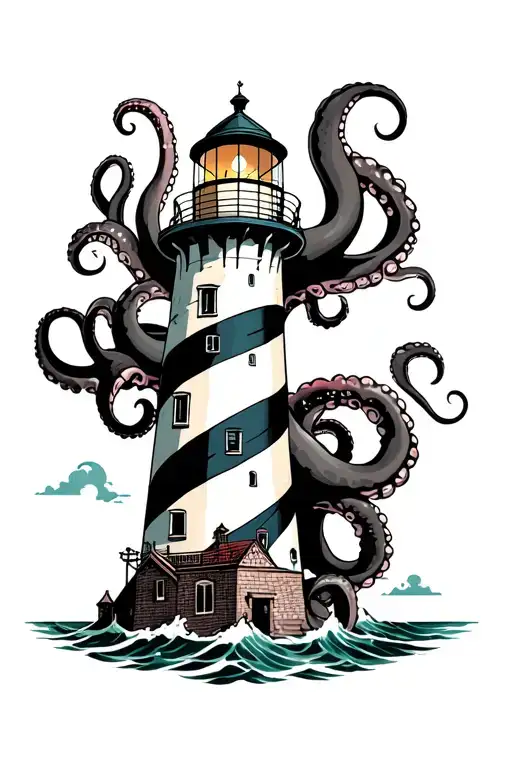 Lighthouse Wrapped By Octopuses