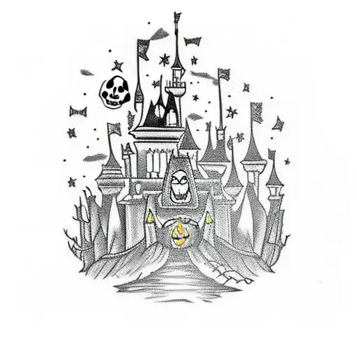 A Halloween Themed Disney Castle With Ghosts And Pumpkins