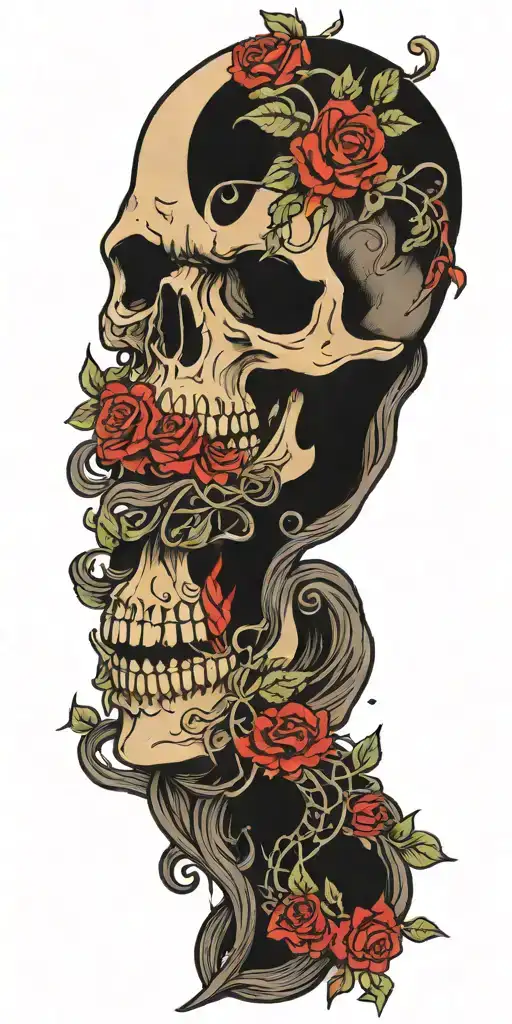 Skull With Vines And Red Flowers