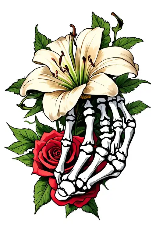 Lily And Rose Thorn With Skeleton Hand