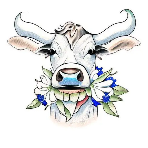 Cow Holding Bluebonnet In Mouth