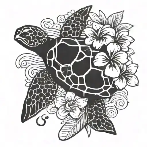 Plumeria And Sea Turtle And Cancer Ribbon