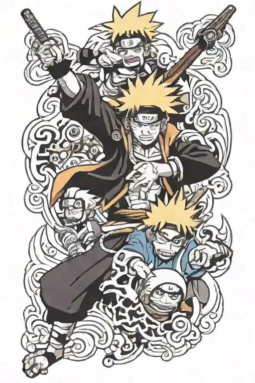 A Anime Arm Sleeve Tattoo Featuring Characters From Naruto Bleach And One Piece