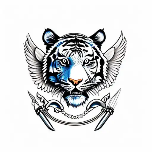 Tiger With Angel Wings And Knives
