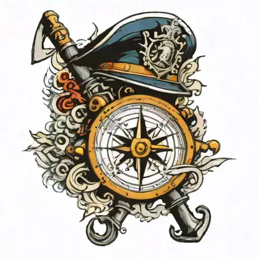 An Intricate Nautical Compass With A Firefighting Axe And Navy Diver Helmet