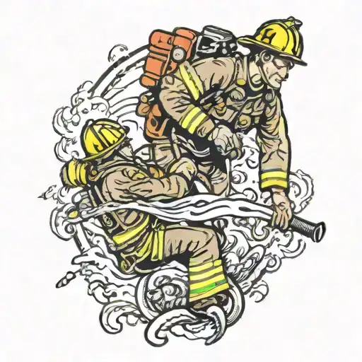 A Powerful Image Of A Firefighter And Navy Diver Working Together To Rescue People In Distress