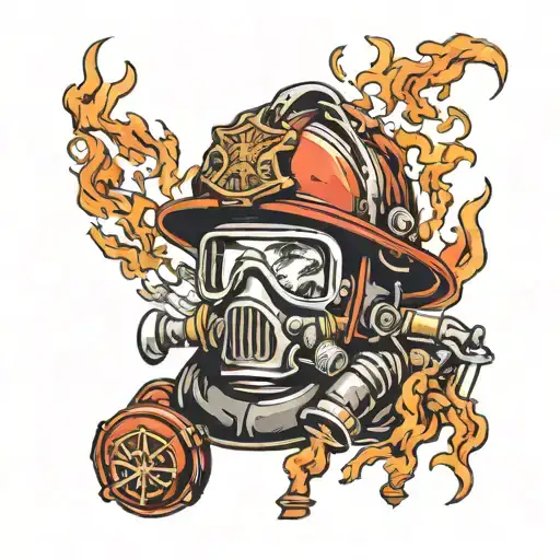 Firefighter Helmet Engulfed In Flames With A Navy Deep Sea Diver Helmet Integrated Into The Design