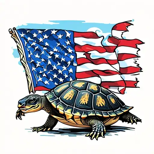 Turtle And Us Flag Intertwined