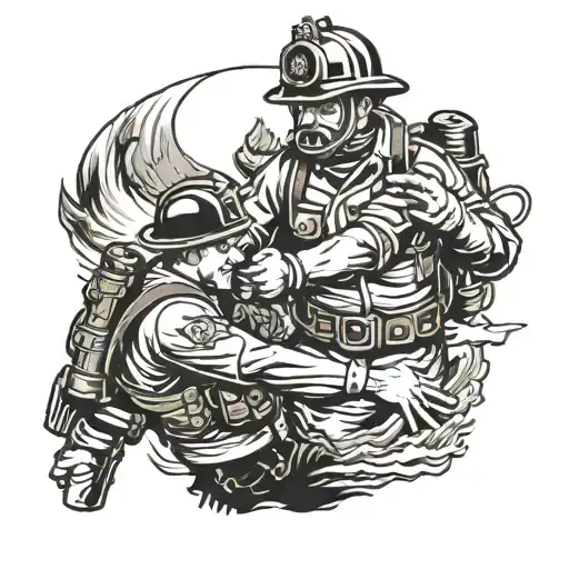 Create A Tattoo Of A Firefighter Reaching Out To Grab The Hand Of A Navy Deep Sea Diver