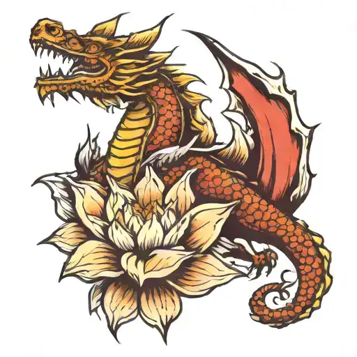 Western Dragon And Lotus Flower