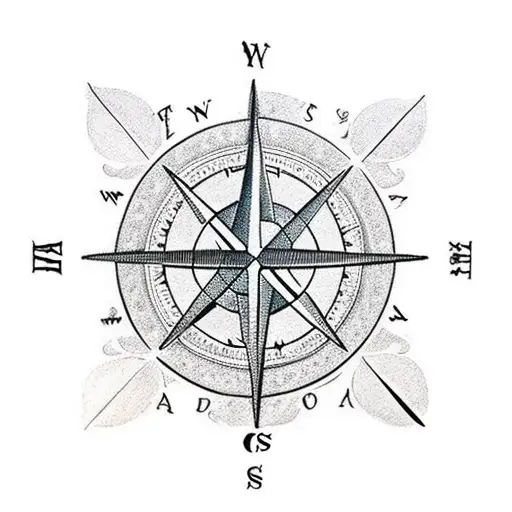 A Traditional Style Compass Surrounded By Symbols Of Motherhood And Travel