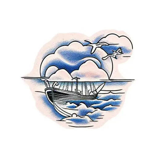 Beach Sunset Tattoo Cloud Border With Birds