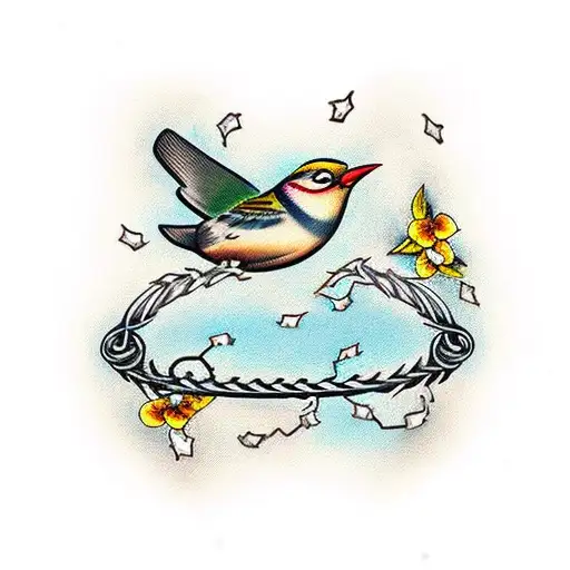 Bird Trapped In Barbed Wire