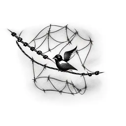 Bird Trapped In Barbed Wire Black And White