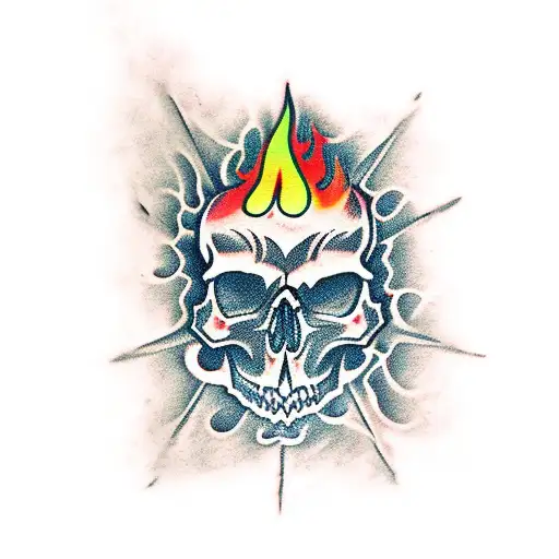 Skull With Tribal Flames And Smoke