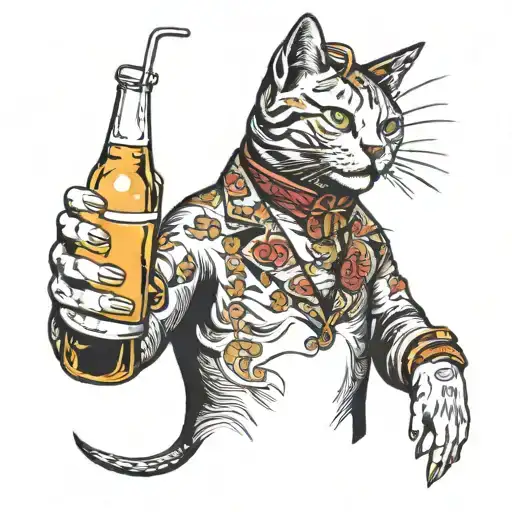 Cat Holding A Beer And Smoking A Cigarette
