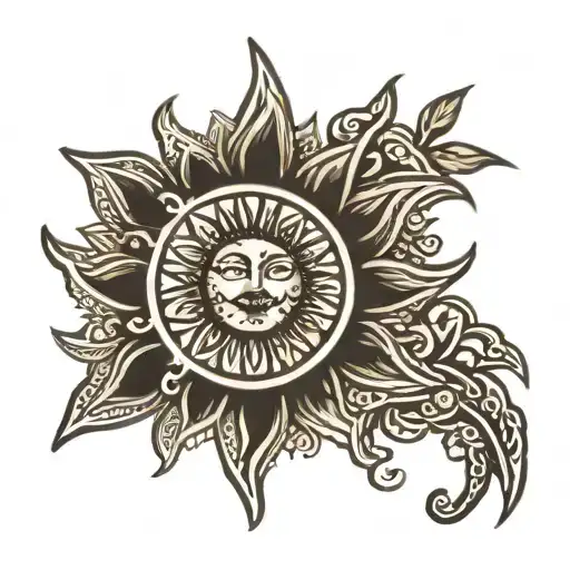 Sun With Beams That Turn To Floral Paisley