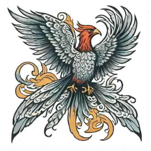 Phoenix With Flames Curling From It's Wings