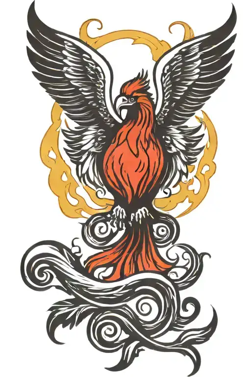 Phoenix With Flames Curling From It's Wings