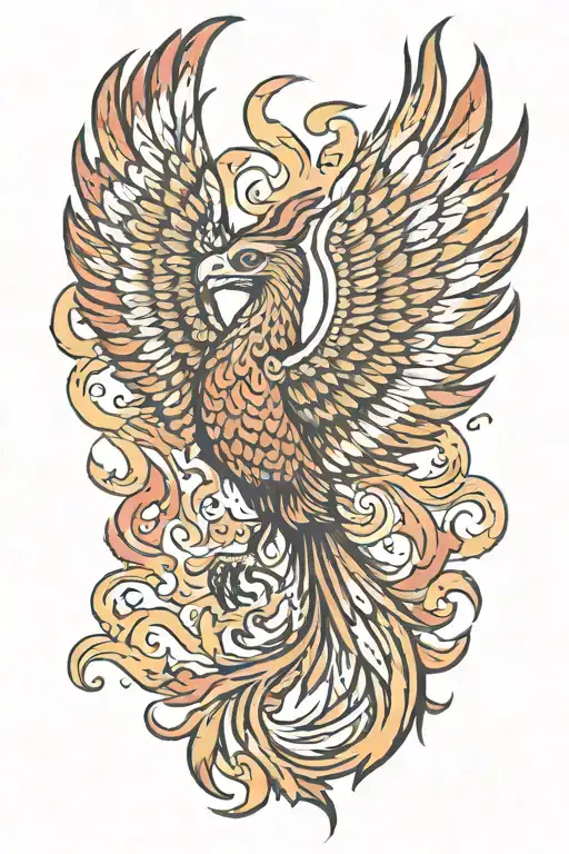 Phoenix With Flames Curling From It's Wings That Fade From Red To Yellow
