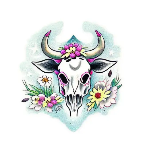 Cow Skull With Bean Flowers