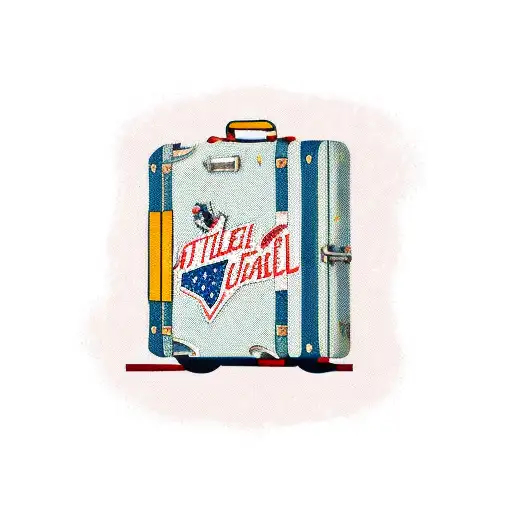 A Retro Travel Suitcase With Hockey Sticks And A Baseball Bat