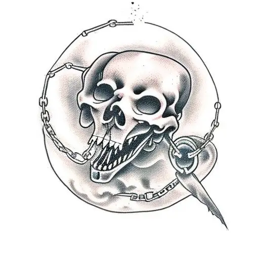 Grim Reaper Holding 2 Chained Hell Dogs