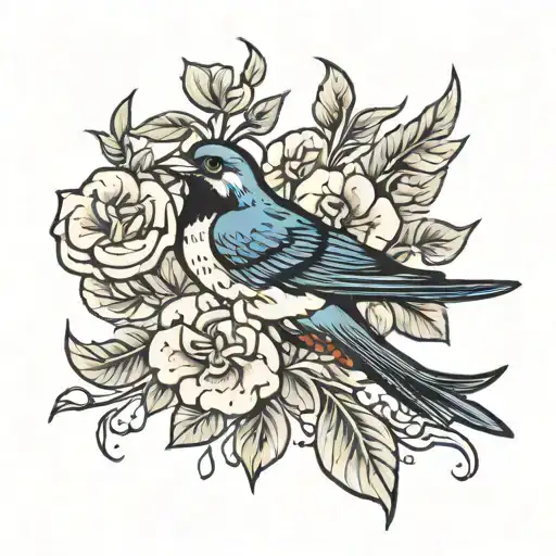 Swallow Bird With Flower