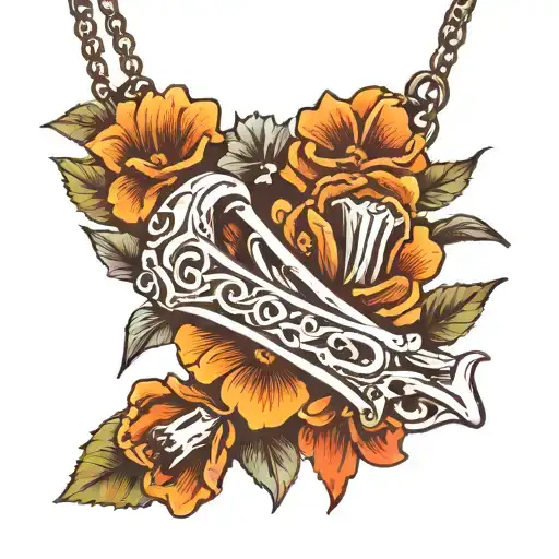 Bone Necklace Wrapped In Long Flowers