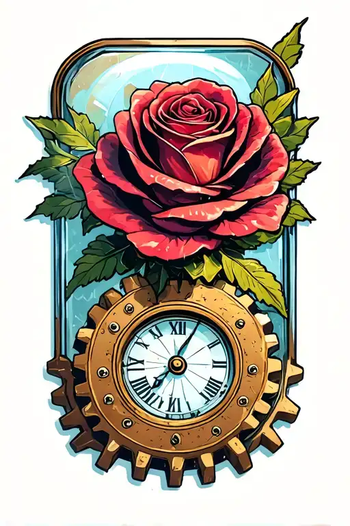 Mechanical Rose With Gear Petals And Cracked Glass Dial