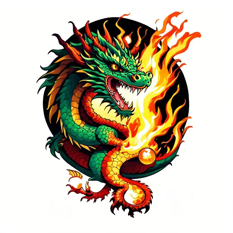 Yakoza Style Dragon Breathing Fire With 7 Orbs